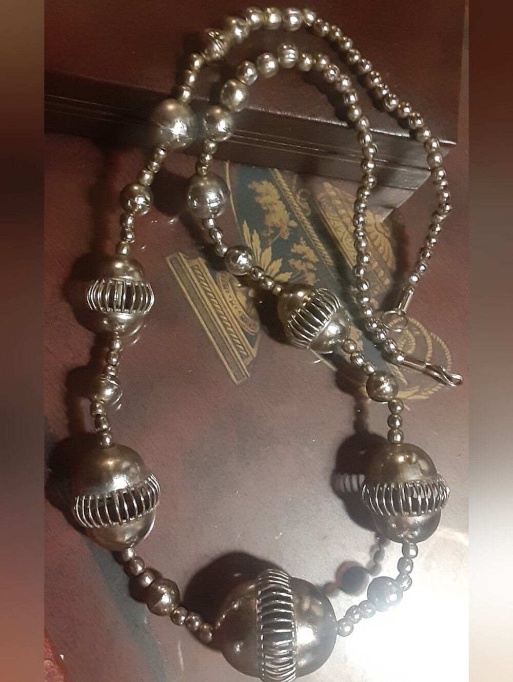 Vintage Sterling Silver Sculptural Beaded Necklace c1960 Graduated Modernist 28"